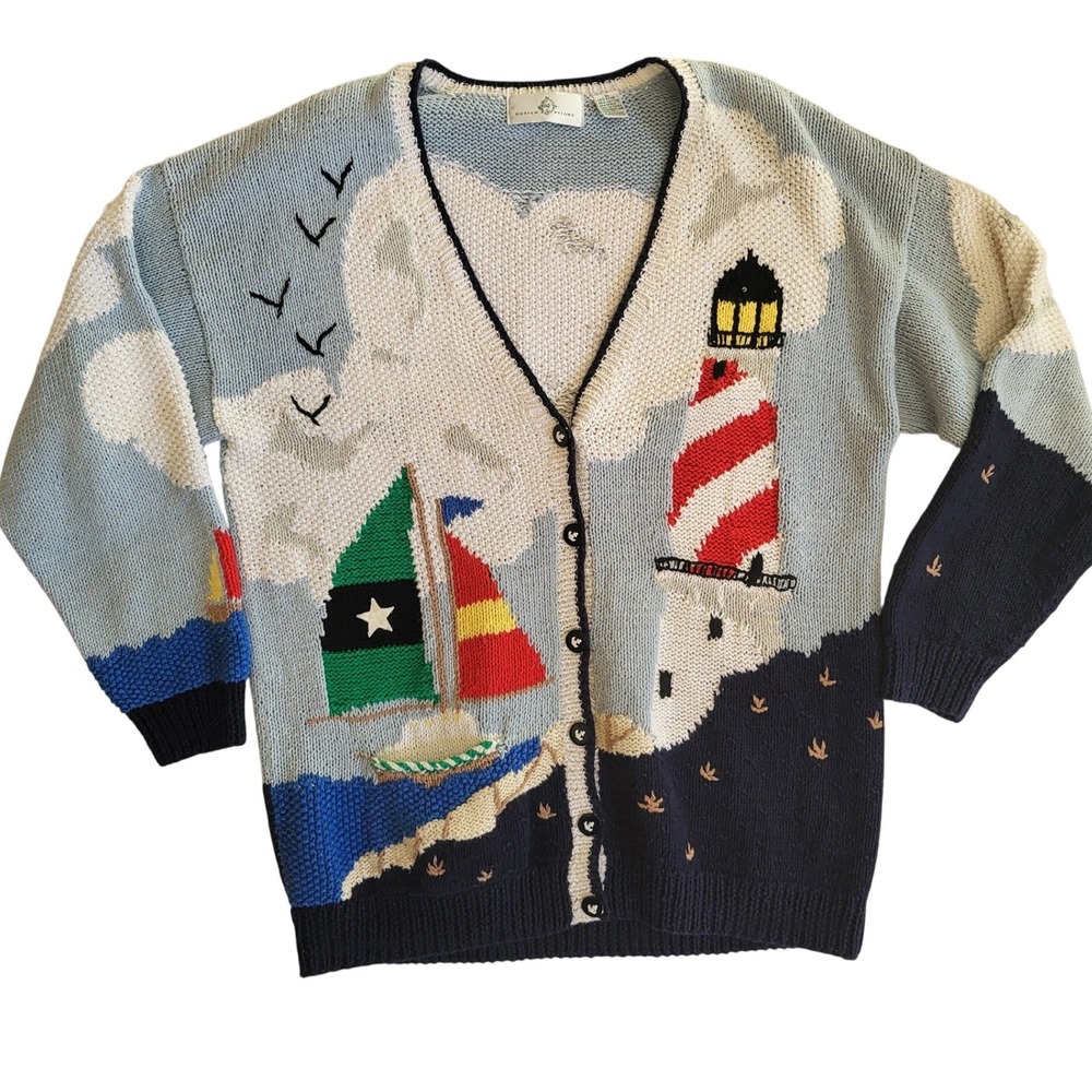 Vintage Design Options Lighthouse Sailboat  Sweater Phillip‎ & Jane Gordon XL